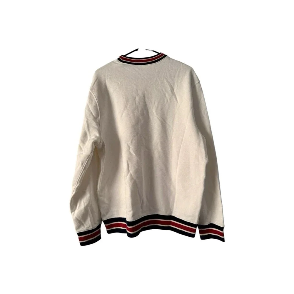 J Crew Heritage White Fleece Sweatshirt with Jacquard Rib Trim